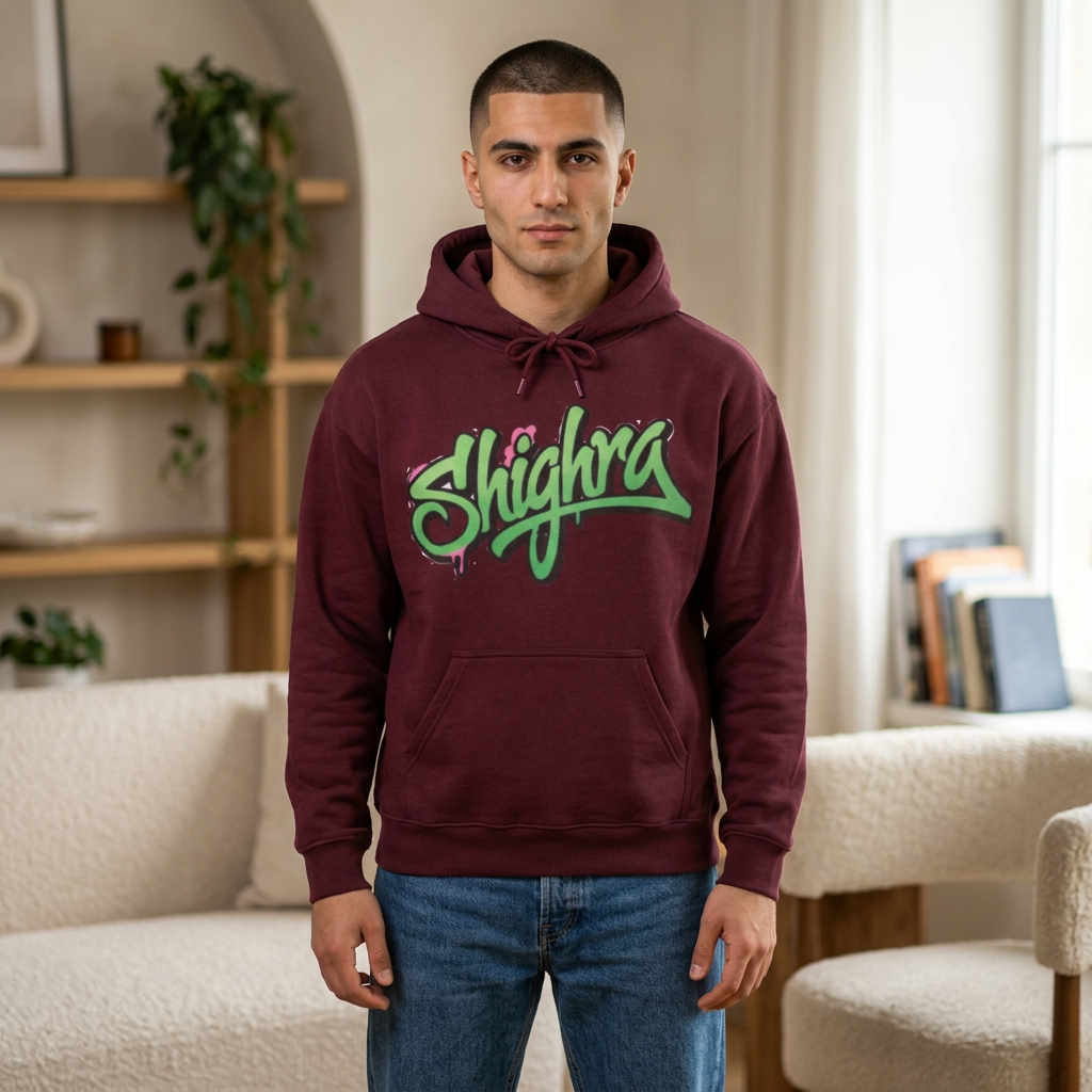 Shighra Graffiti Hoodie — Green Street-Style Script Pullover