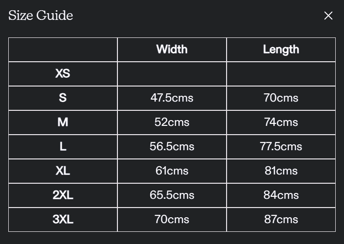 Size chart