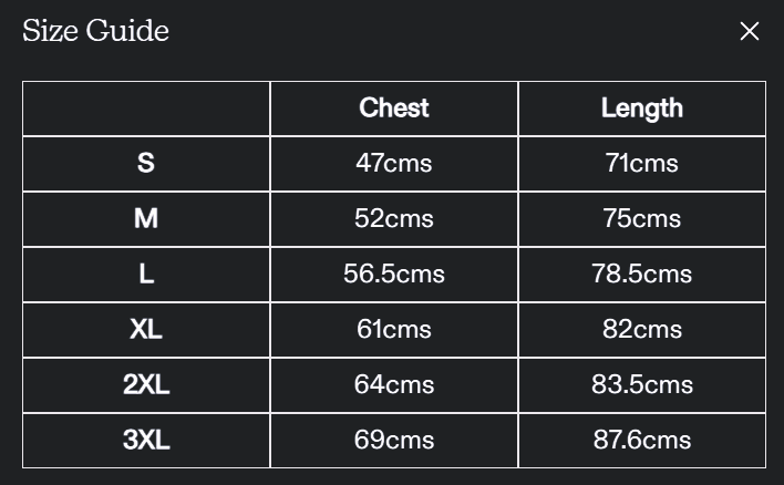 Size chart