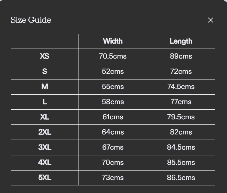 Size chart