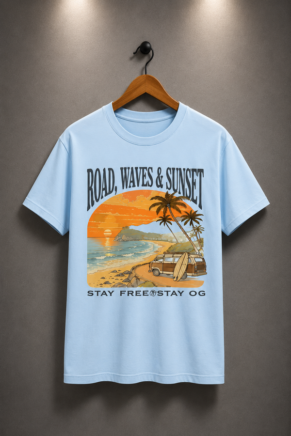 Road, Waves, Sunset Graphic Cotton Tee