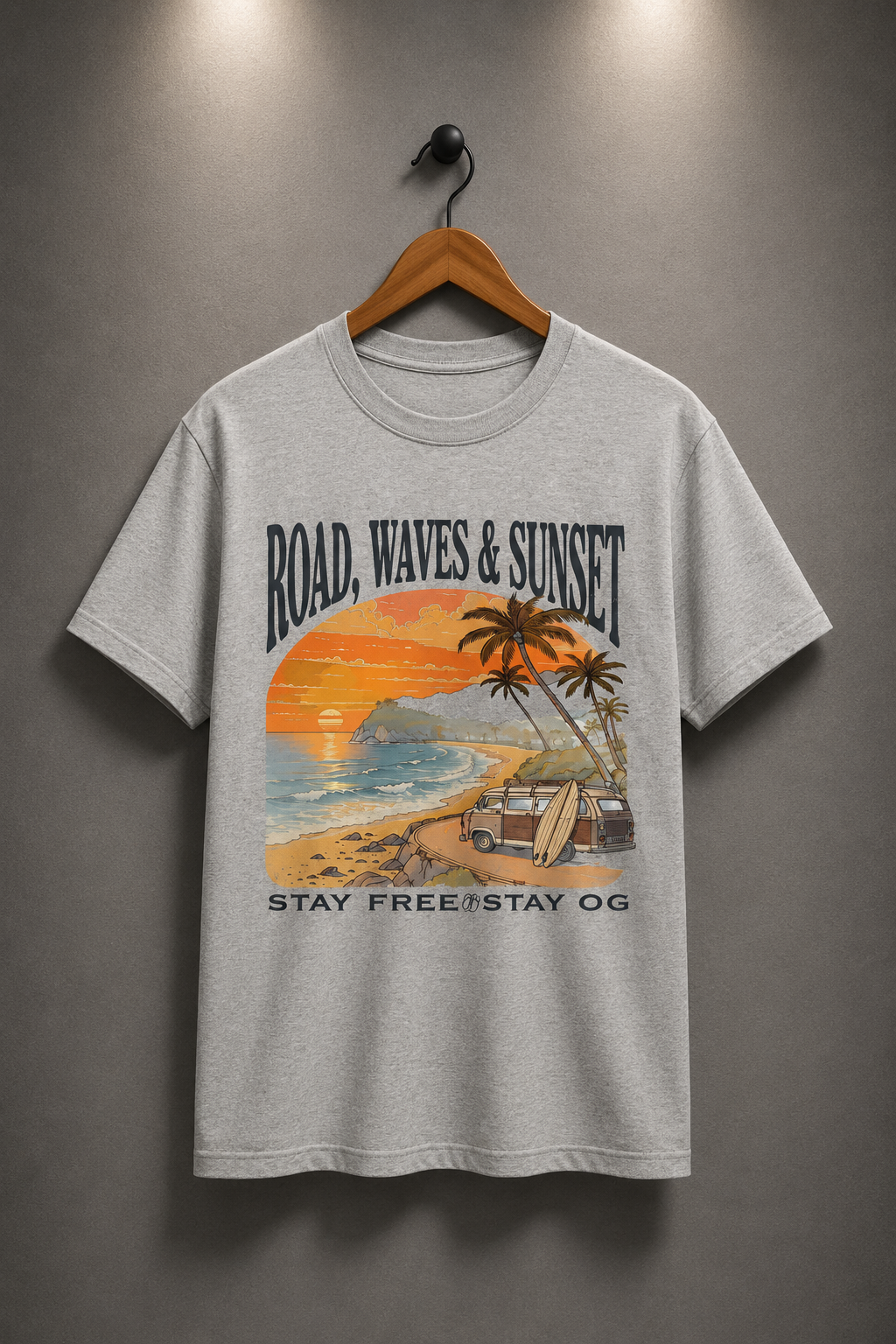 Road, Waves, Sunset Graphic Cotton Tee