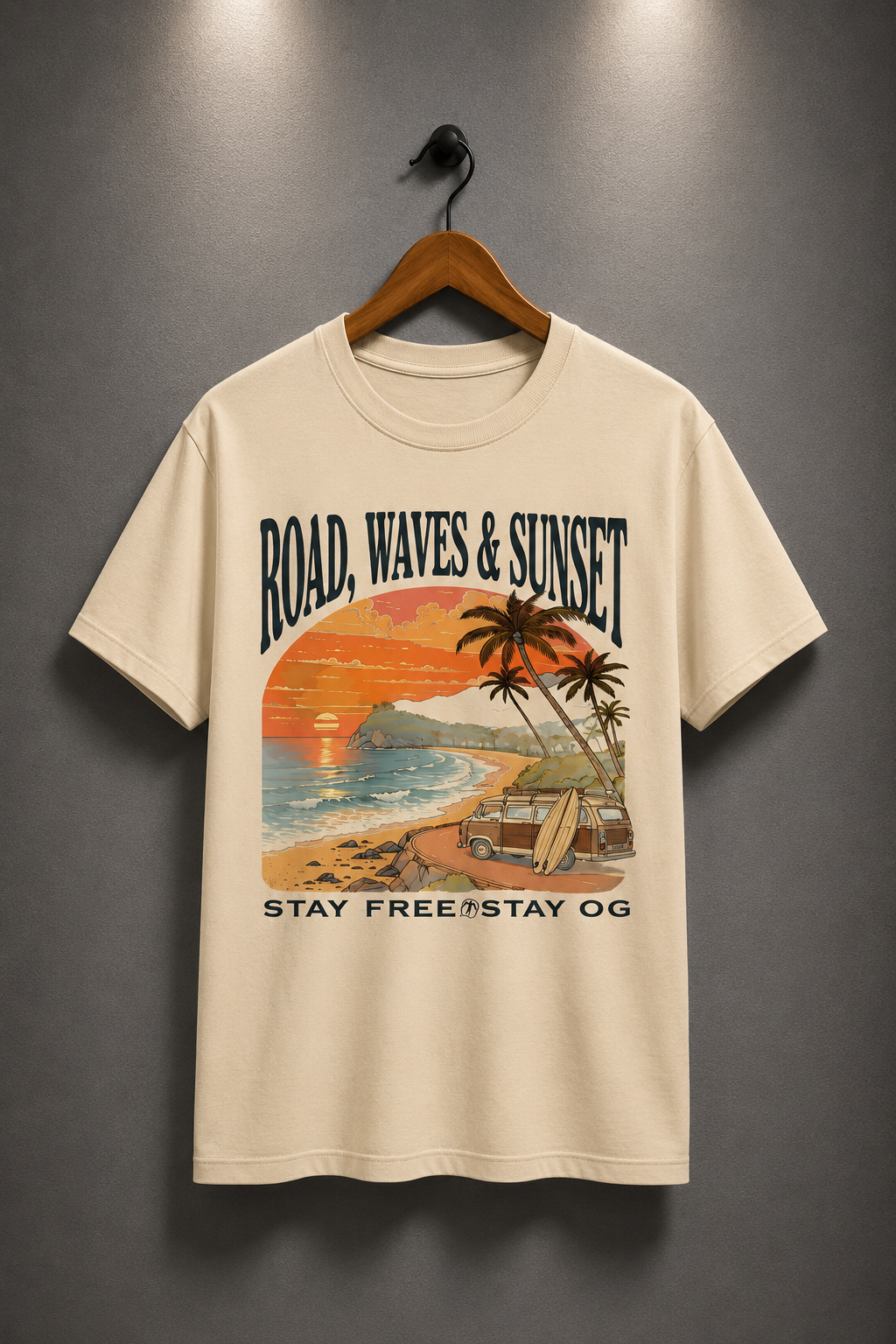 Road, Waves, Sunset Graphic Cotton Tee