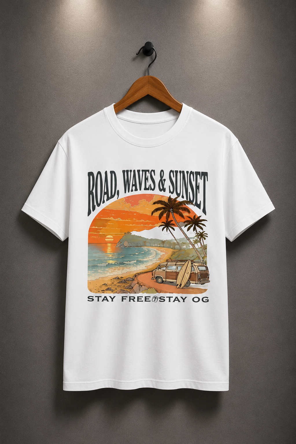 Road, Waves, Sunset Graphic Cotton Tee