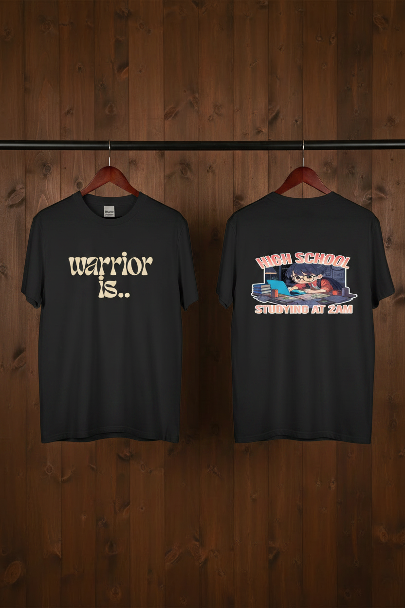 Black Tees - Front & Back on Dark Wood Rack