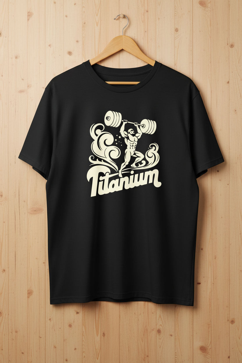 Black Titanium Tee on wooden hanger