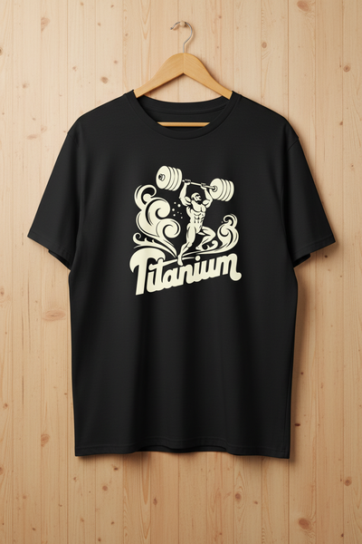 Black Titanium Tee on wooden hanger
