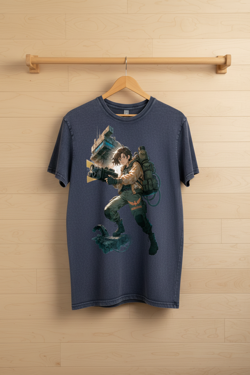 Blue Stone Warrior Tee - Light Wooden Wall