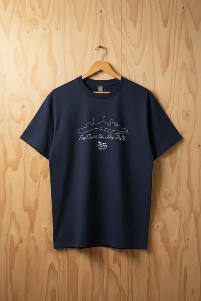 Capital Story – Navy on Wooden Hanger