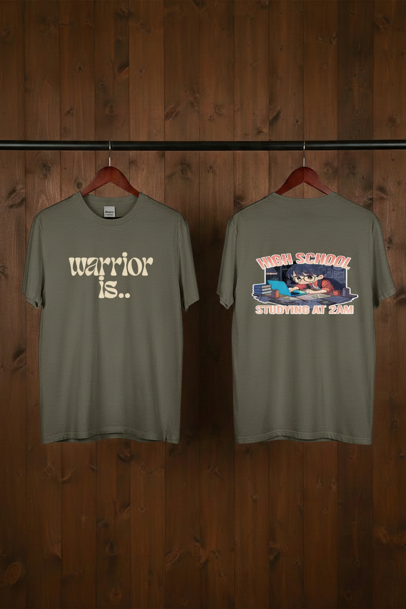 Charcoal Tees - Front & Back on Dark Wood Rack