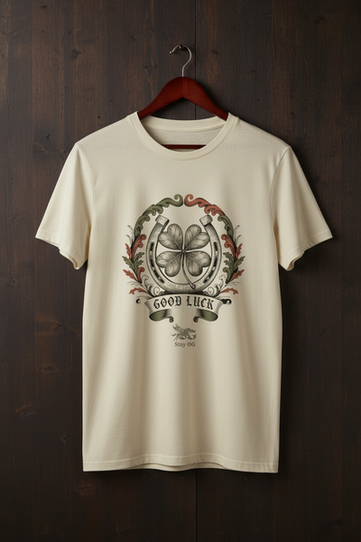 Ecru Tee - Dark Wood Background