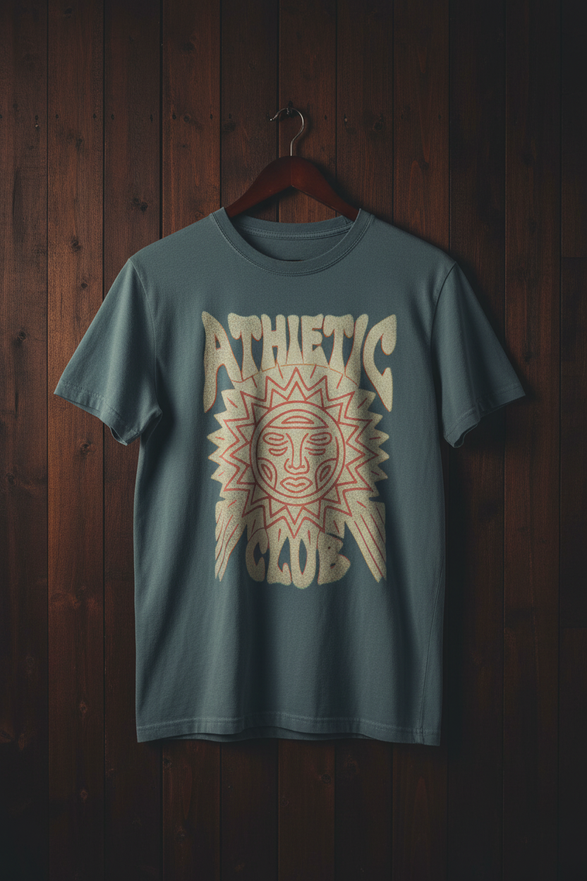 Faded Slate Adult Tee on dark wood hanger