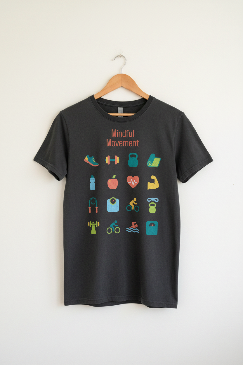 Mindful Movement - Faded Black on Wooden Hanger