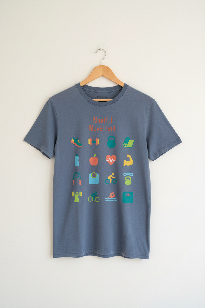 Mindful Movement - Faded Blue on Wooden Hanger