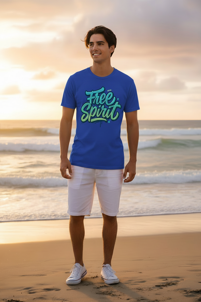 Model in Royal Blue Free Spirit Tee