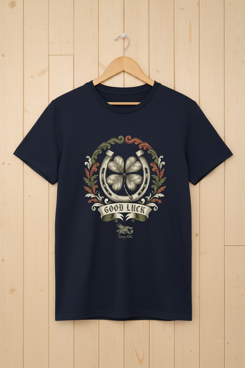 Navy Tee - Light Wood Background