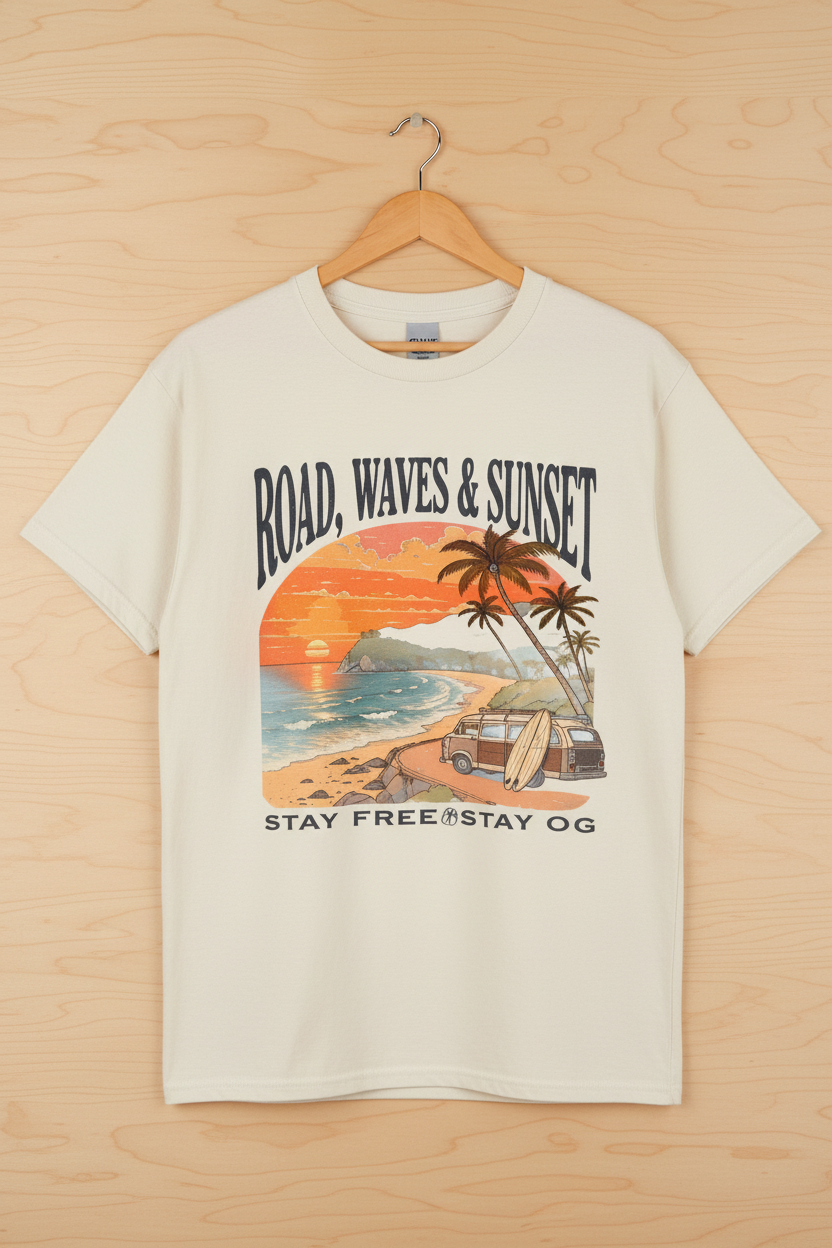 Road Waves Sunset — Natural on Light Wood