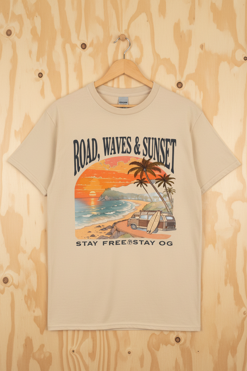 Road Waves Sunset — Sand on Light Wood