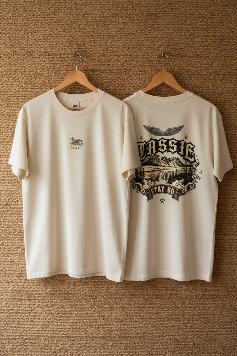 Tassie Stay OG Tee — Ecru Hanger Shot