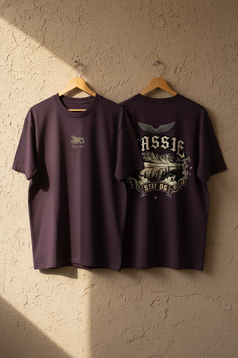 Tassie Stay OG Tee — Plum Hanger Shot