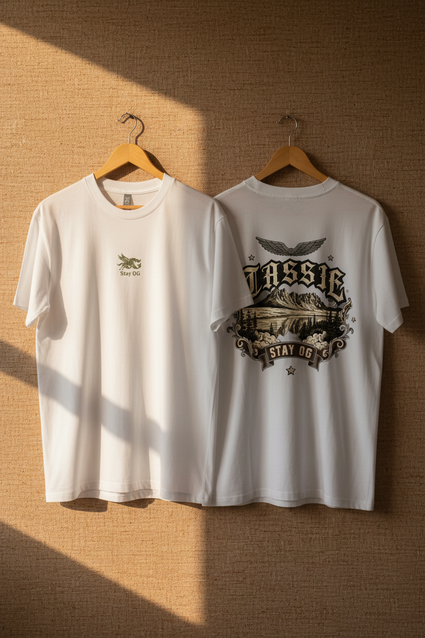 Tassie Stay OG Tee — White Hanger Shot